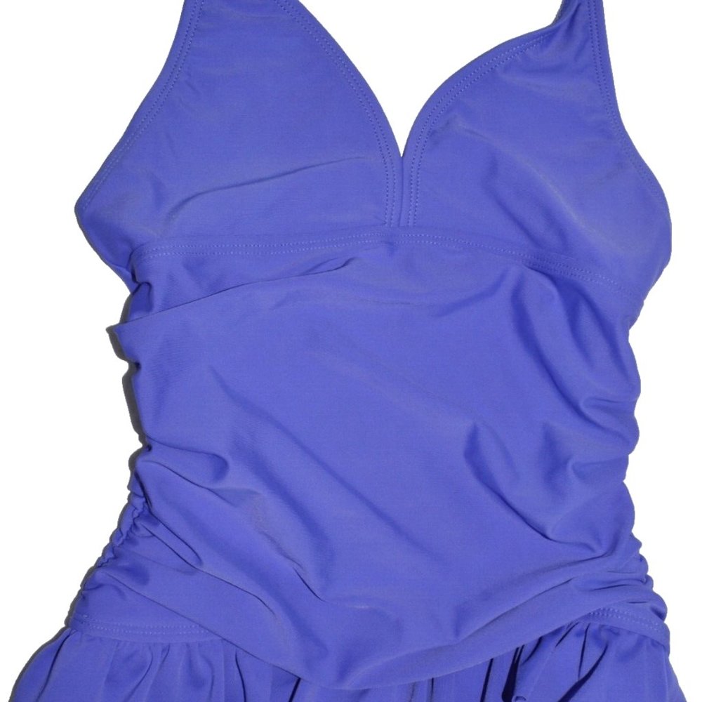 XHILARATION GIRLS SIZE 7 8 M BLUE 1 PIECE HALTER SWIMSUIT RUFFLES